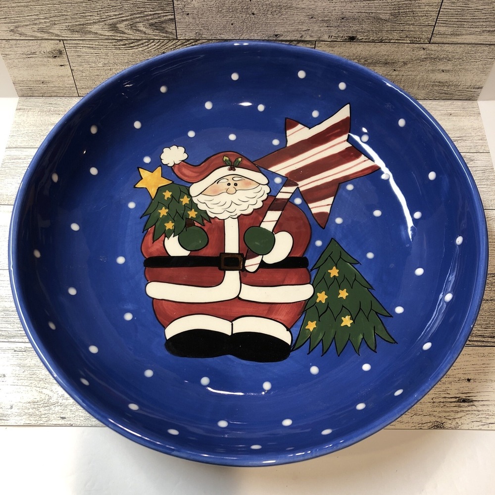 INTERNATIONAL SILVER CO Christmas Santa Claus 12.5" Pasta Bowl Ceramic w/ Box